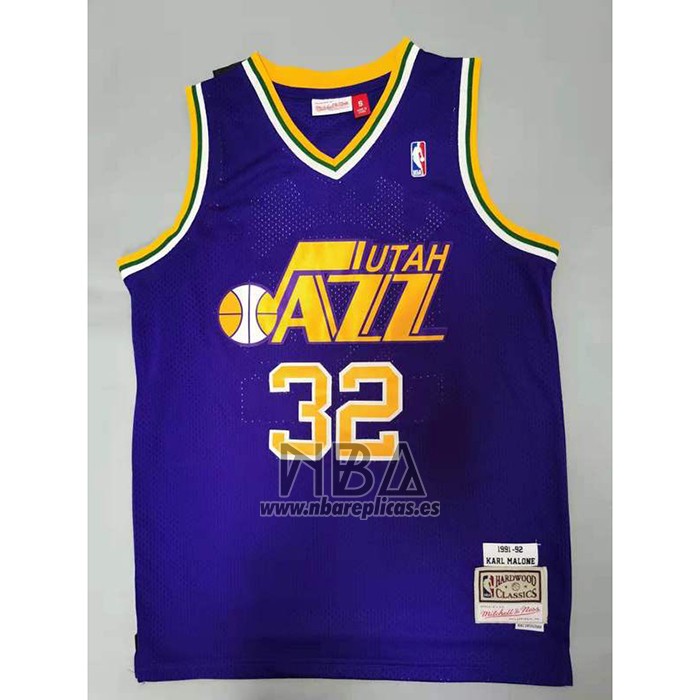 Camiseta Utah Jazz Karl Malone NO 32 Mitchell & Ness 1991-92  Violeta